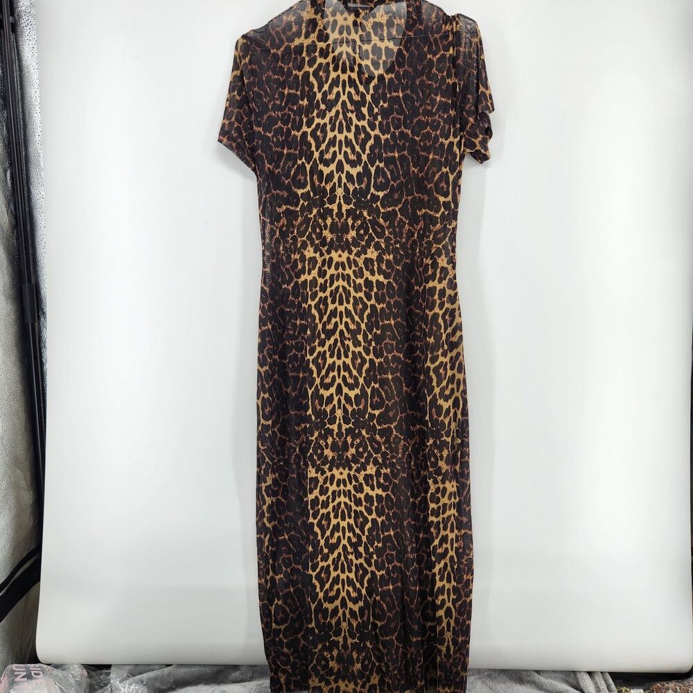 Steve Madden Women's Large Leopard Print Short Sleeve Hailee Dress NWT - Picture 8 of 10